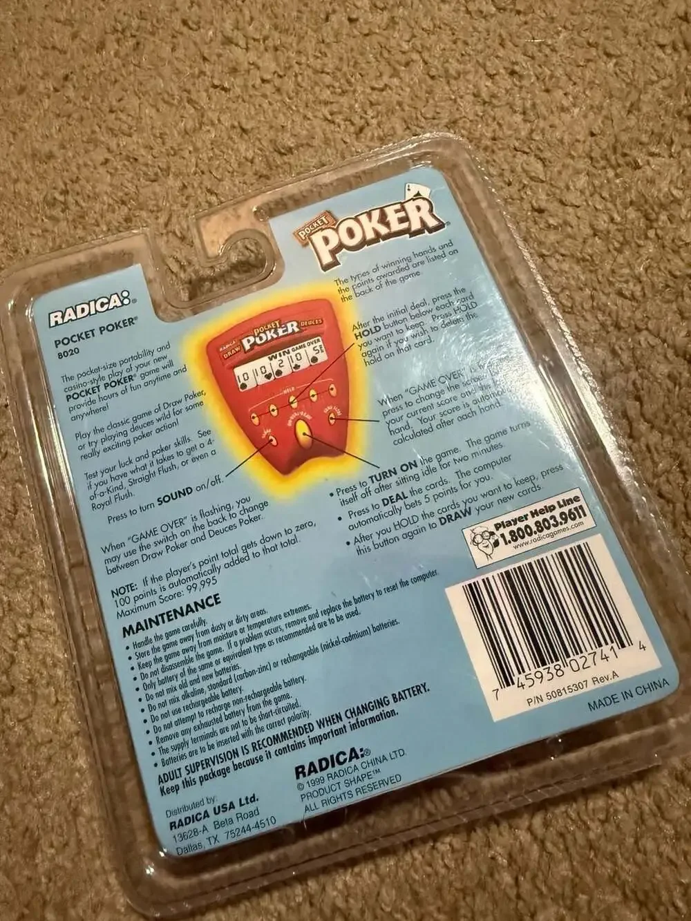 Radica Pocket Poker Draw & Deuces 8020 Handheld Electronic Game